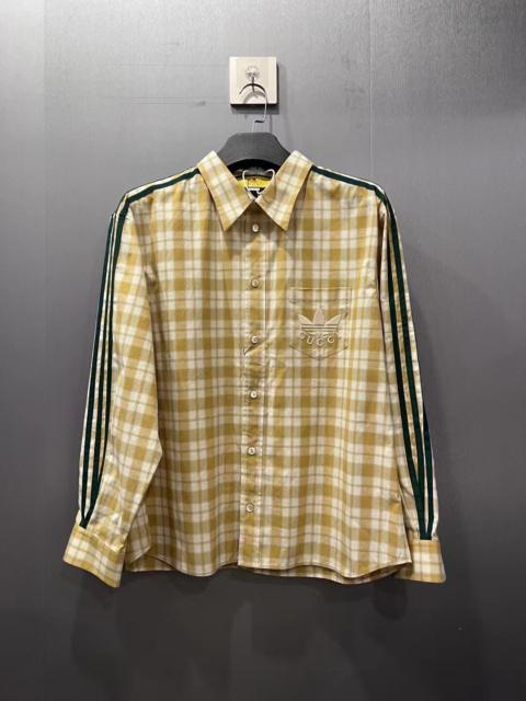 GUCCI Gucci x adidas Collab Embroidered Logo Plaid Long-Sleeve Shirt