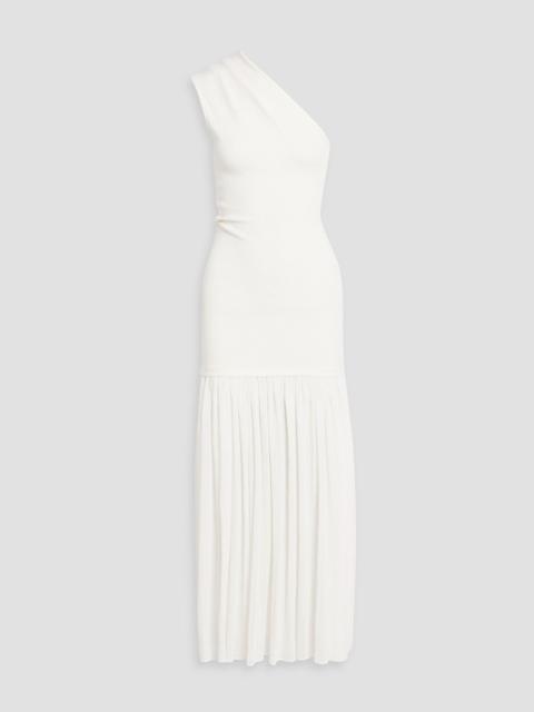 Proenza Schouler One-shoulder bouclé-knit and plissé-chiffon maxi dress