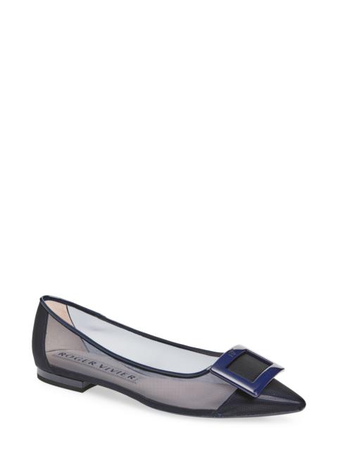 Roger Vivier Roger Vivier Gommettine Buckle Pointed Toe Mesh Ballerina Flat in Blu/Blu Chiaro at Nordstrom