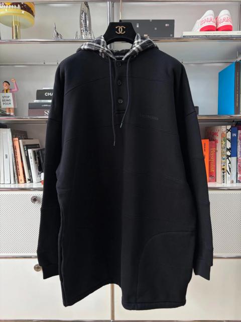 BALENCIAGA Balenciaga Black Check Hoodie with Embroidered Logo