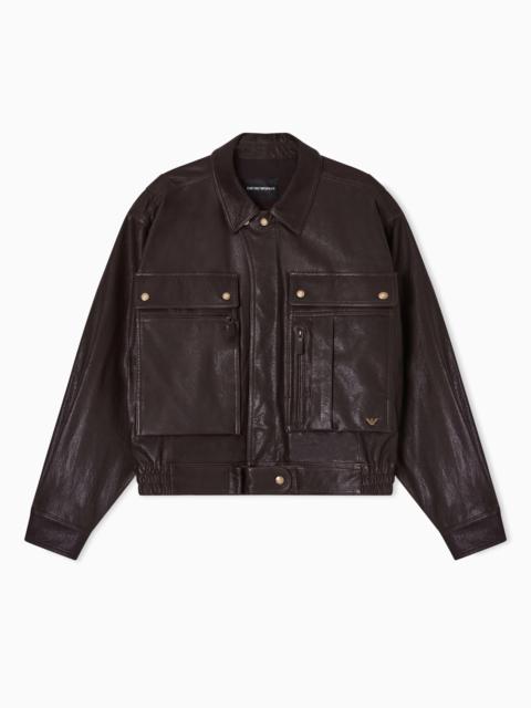 EMPORIO ARMANI WASHED, VEGETABLE-TANNED NAPPA BLOUSON