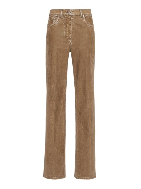 FERRAGAMO Garment-Dyed Flocked Velvet Bootcut Pants neutral