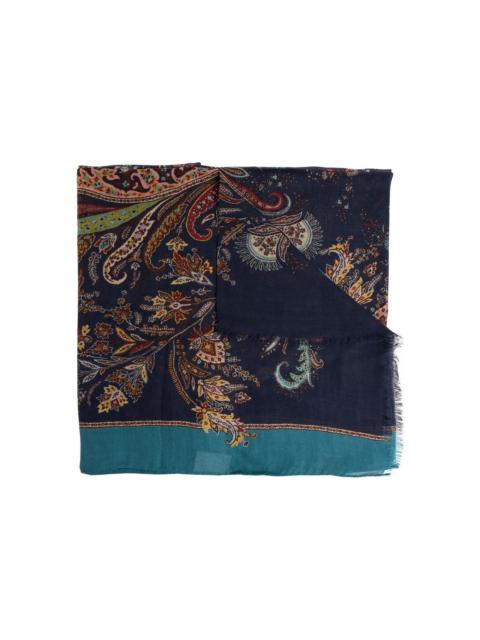 Paisley-printed Frayed-edge Scarf