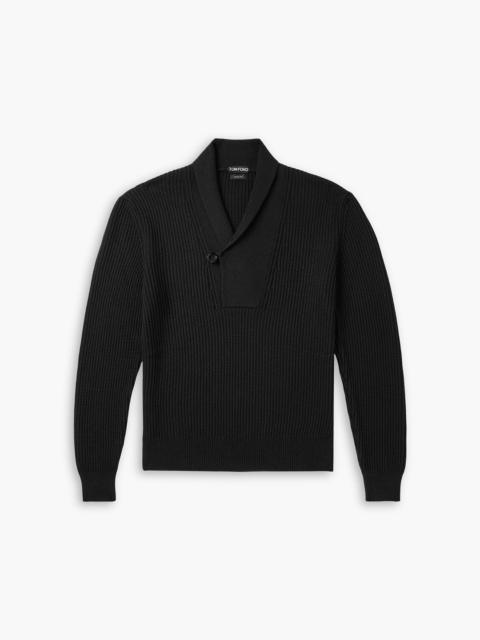 TOM FORD Slim-fit shawl-collar ribbed merino wool-blend half-placket sweater