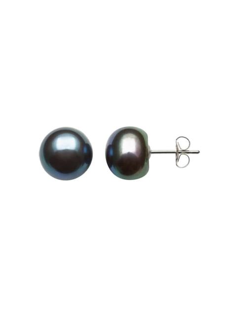 Other Designers Belacqua 6-7mm Black Freshwater Button Pearl Stud Earrings in Sterling Silver Jewelry for Women