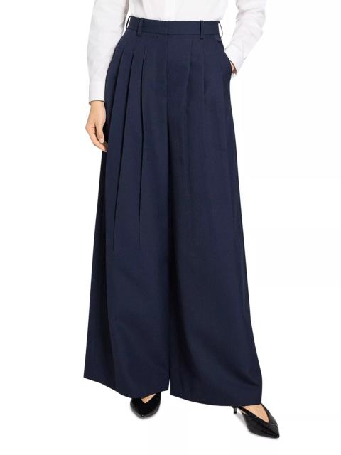 Wool Blend Triple Pleat Pants
