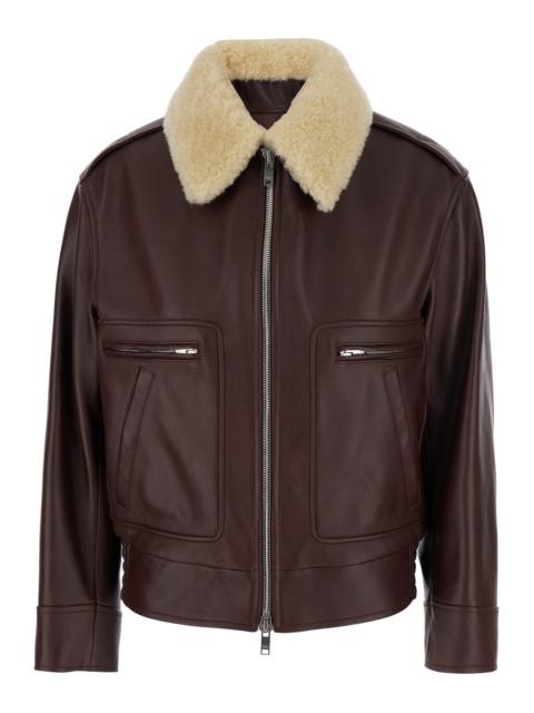 Bottega Veneta Bottega Veneta Women Brown Shearling Coat With Removable Fur Collar And Front Zip Closure In Leather