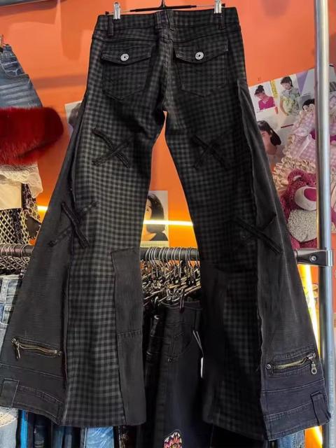 Other Designers Japanese Brand - Retro style plaid patchwork micro flared jeans