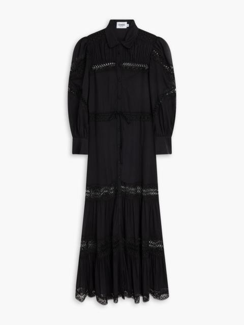 Charo Ruiz Ileana guipure lace-trimmed cotton-blend voile maxi shirt dress
