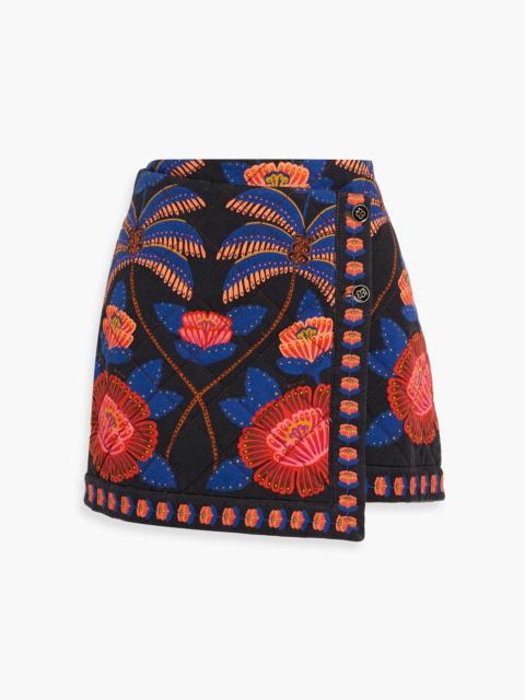 FARM RIO Printed quilted denim mini wrap skirt