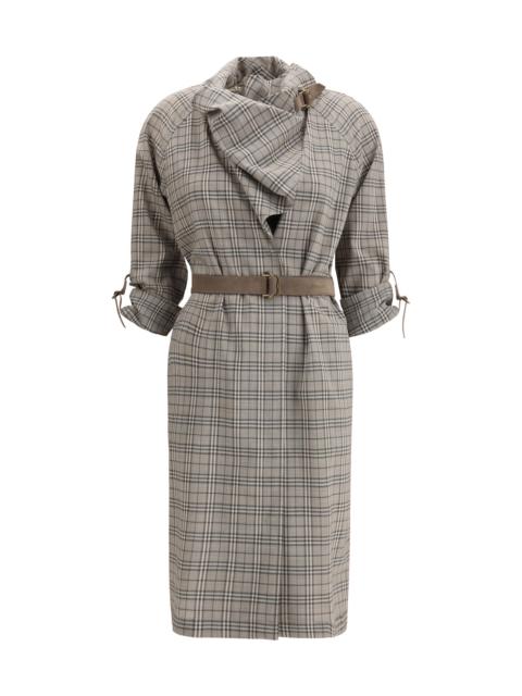 Burberry Burberry Women Wool Check Dress With A Shawl Collar