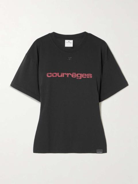 Embroidered printed cotton-jersey T-shirt Black