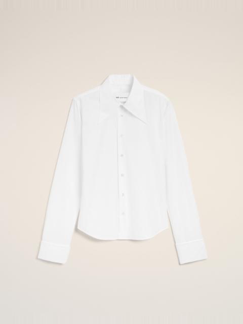 AMI Paris WHITE BLENDED SILK SHARP COLLAR ADJUSTED SHIRT
