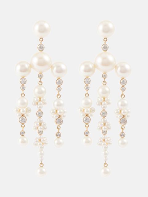 SOPHIE BILLE BRAHE Jardin de Rêve 14kt gold earrings with diamonds and pearls