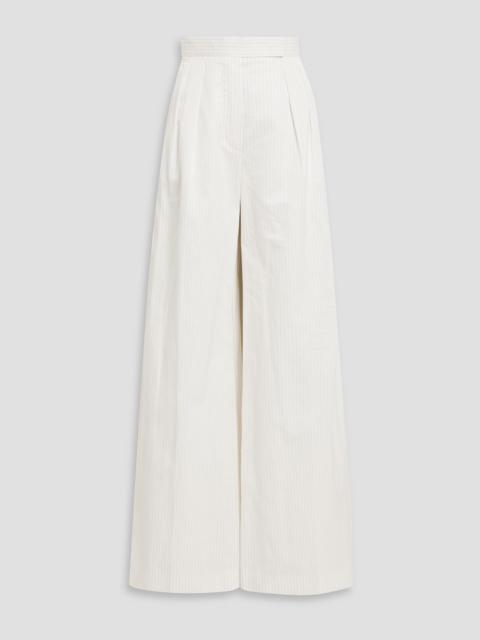 Max Mara Pleated striped cotton and linen-blend wide-leg pants
