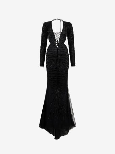 Roberto Cavalli Long Ray Of Gold Sequined Dress