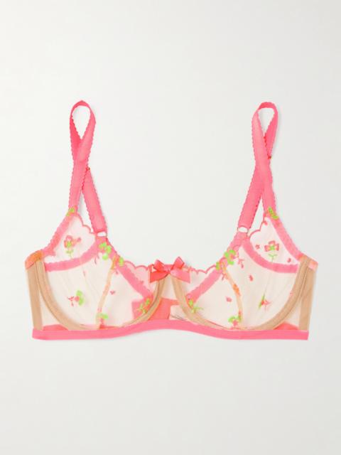 Agent Provocateur Willowe Bow-detail Embroidered Satin-trimmed Tulle Underwired Bra