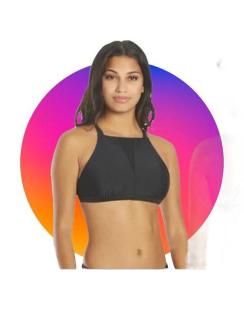 Other Designers prAna Regan Swimsuit Top Women's M Bikini Bathing Suit High Neck Black Mesh NEW