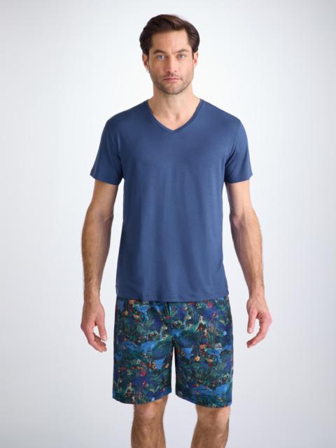 Derek Rose Men's V-Neck T-Shirt Basel Micro Modal Stretch Sapphire