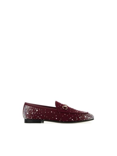 GUCCI GUCCI Jordaan GG Rhinestone Jewel Red Fabric Loafers New (Wo