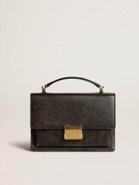 Venezia Bag in black distressed leather with gold details