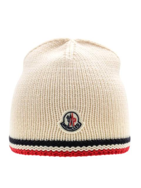 Moncler Knit Logo Patch Stripe Beanie, Size XX-Small
