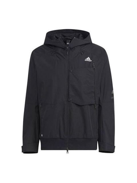 adidas adidas Solid Color Big Pocket Sports Hooded Jacket Men's Black HN9037