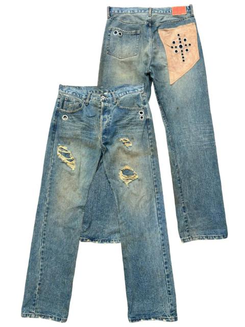 Hysteric Glamour Edge Distressed Patchwork Leather Mudwash Denim Jeans 32x32