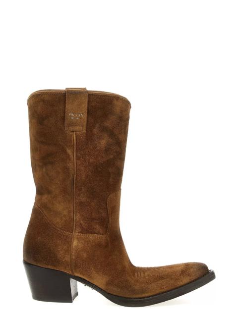 Prada Women Texan Suede Boots