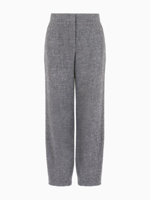 EMPORIO ARMANI Mélange wool blend flannel trousers with EA embroidery