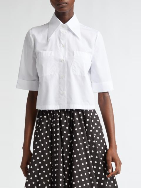 Dolce & Gabbana Dolce&Gabbana Point Collar Cotton Crop Shirt in W0800 Bianco Ottico at Nordstrom