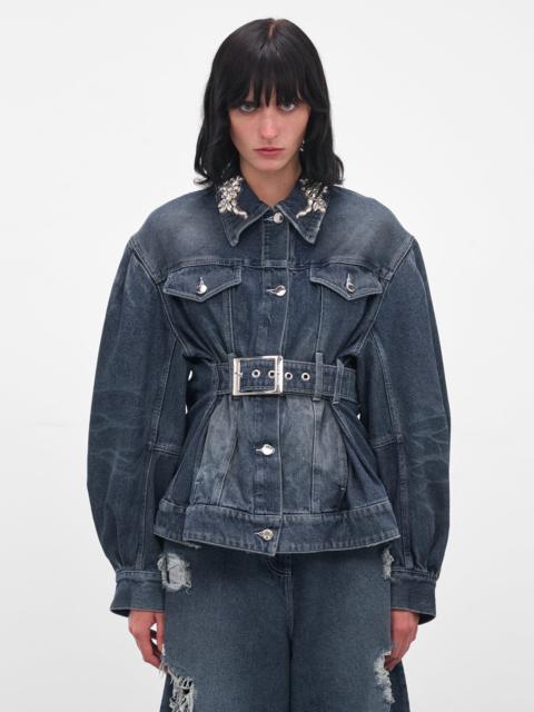 Simone Rocha Blue Denim Peplum Biker Jacket