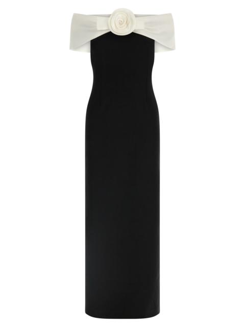 self-portrait Black CrêPe Flower Maxi Dresses White/Black
