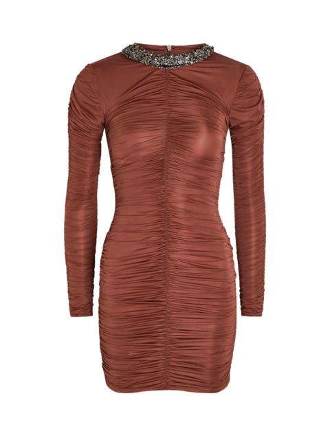 THE NEW ARRIVALS ILKYAZ OZEL The New Arrivals Ilkyaz Ozel Ross Embellished Ruched Stretch-jersey Mini Dress