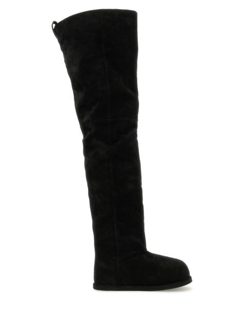 Amina Muaddi Black suede Heidi over-the-knee boots