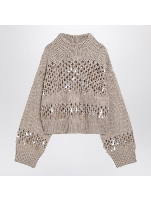 Brunello Cucinelli Brunello Cucinelli Brown openwork sweater with sequins