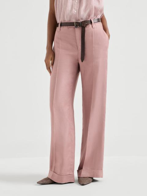 Brunello Cucinelli Linen diagonal loose flared trousers with monili