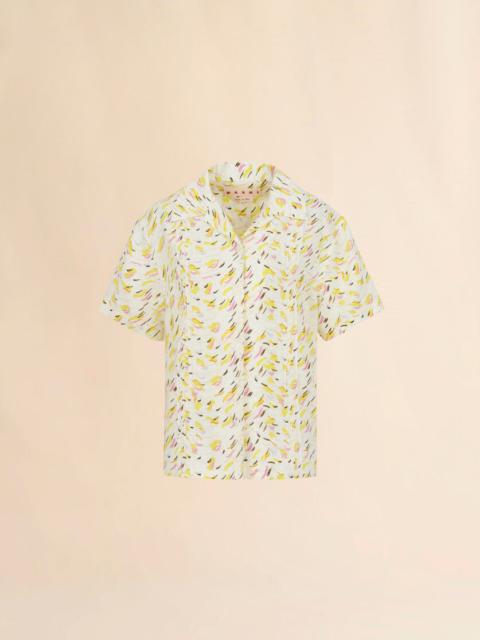 Marni YELLOW LINEN SHIRT WITH BRUSHSTROKE WAVE PRINT