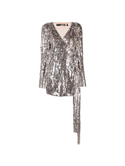 ROTATE sequin-embellished V-neck dress