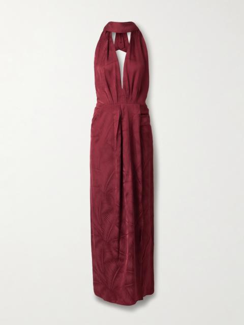 Johanna Ortiz Wildly Beautiful Tasseled Satin-jacquard Halterneck Maxi Dress