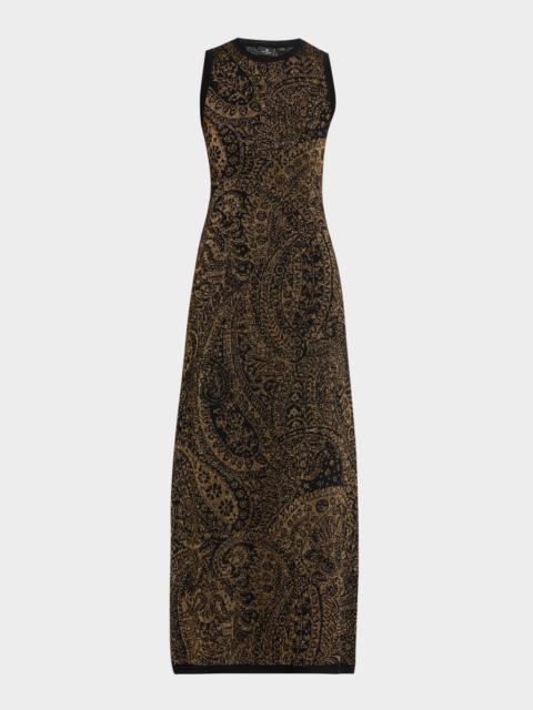 Etro Metallic Paisley Knit Sleeveless Maxi Dress