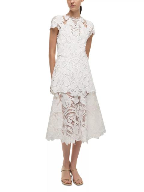 SIMKHAI Laura Guipure Lace Cap Sleeve Midi Dress
