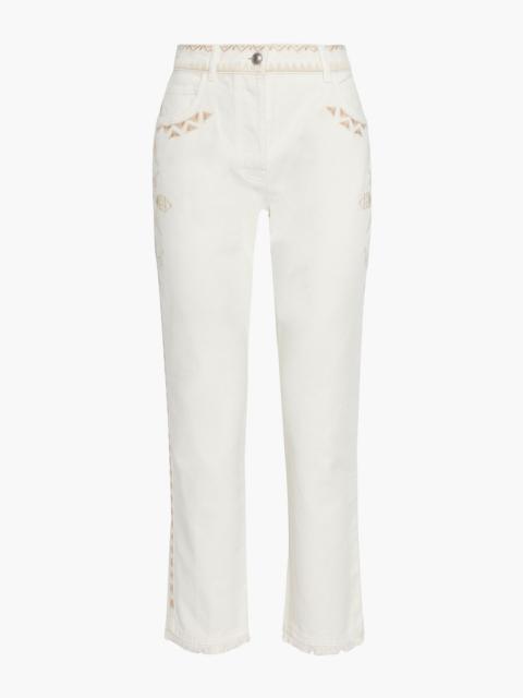 Etro Cropped embroidered high-rise slim-leg jeans