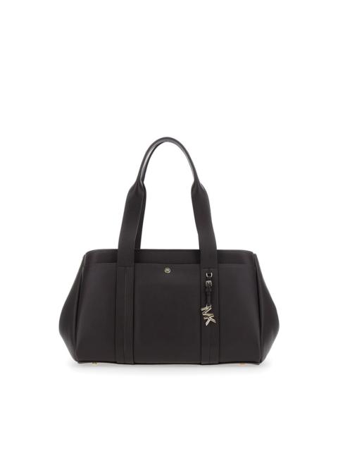 Other Designers Michael Michael Kors Brown Shoulder Bag With Metallic Logo Plaque In Leather