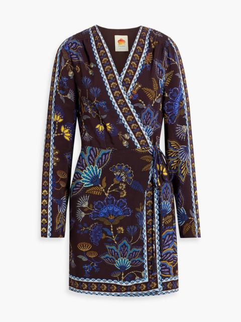 FARM RIO Printed crepe mini wrap dress