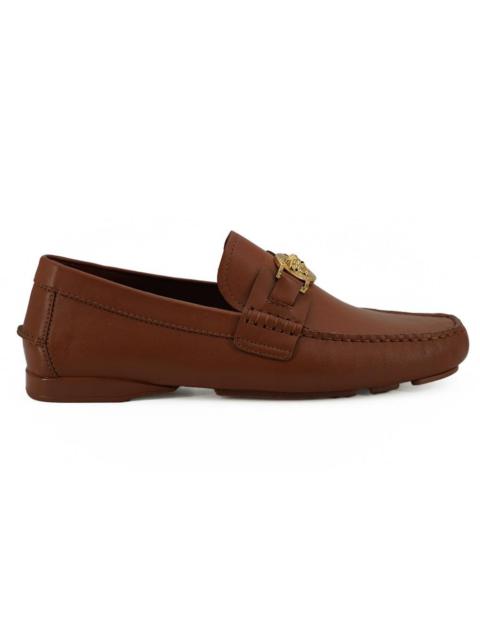 Versace Calf Leather Loafers In Brown Leather