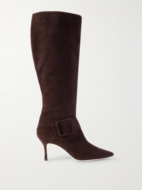 Manolo Blahnik Bayhi 70 Buckle-embellished Suede Knee Boots