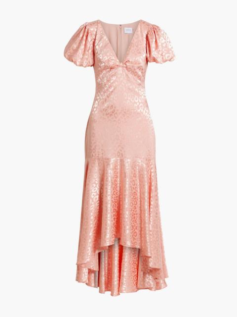 Other Designers Asymmetric ruched satin-jacquard maxi dress