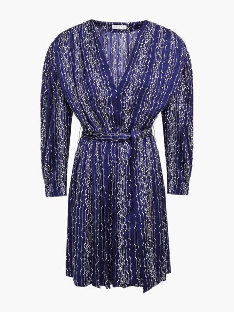 Sandro Gathered printed satin-jacquard mini dress