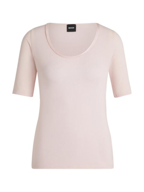 BOSS SCOOP-NECK T-SHIRT IN RIBBED STRETCH FABRIC